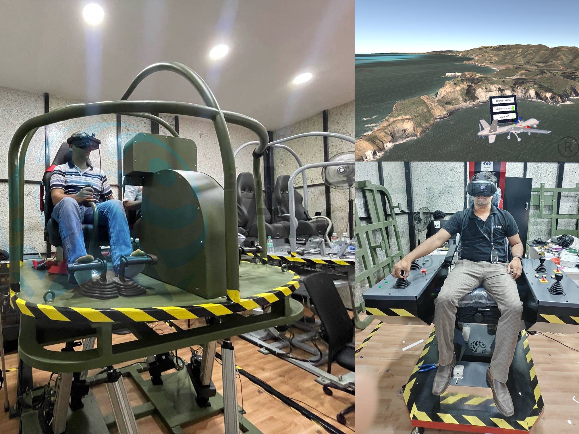 Aatral defence flight simulator and mission training platform with VR cockpit training and aircraft simulation views